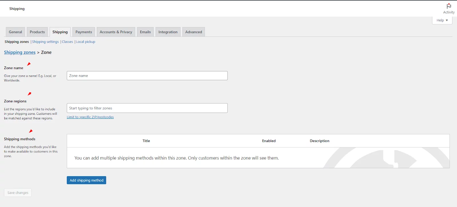 configure shipping zone