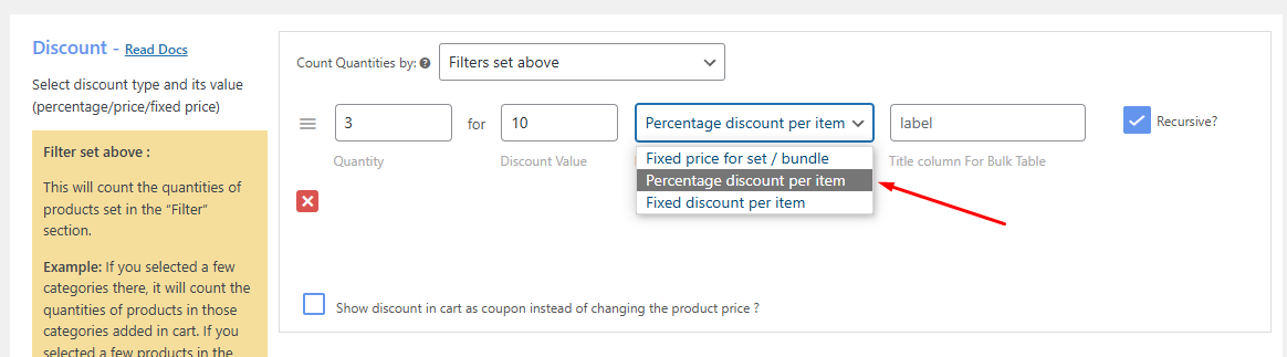 percentage discount per item