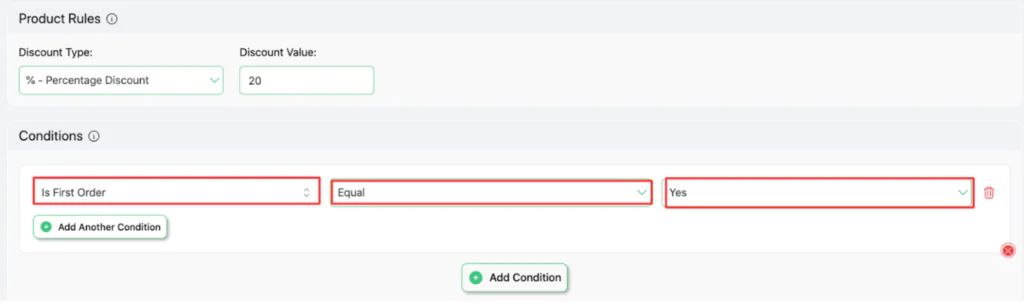 How to Setup WooCommerce First Order Discount (Easy Guide) Set the condition Is first order Yes