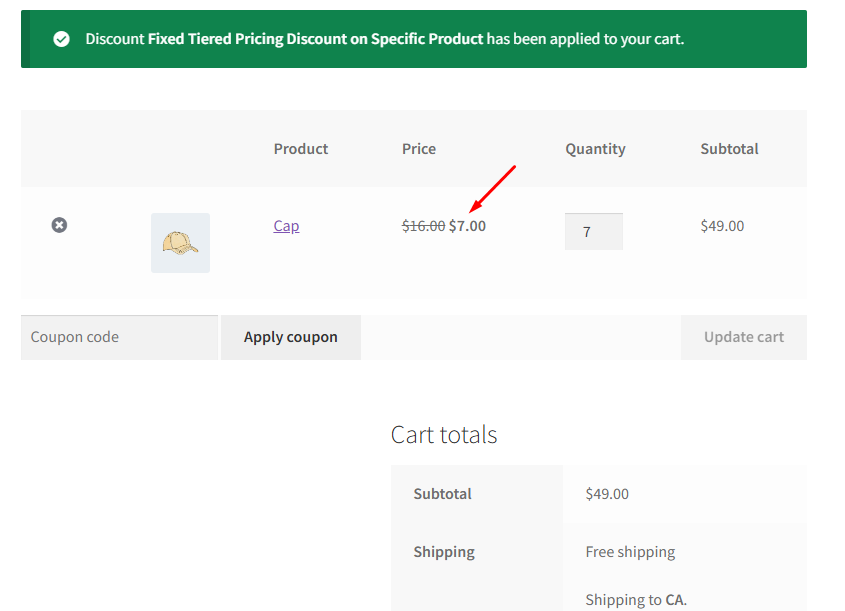 WooCommerce quantity discount
 applied 