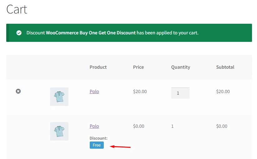 WooCommerce buy one get one discount