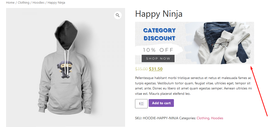 WooCommerce category discount banner product page