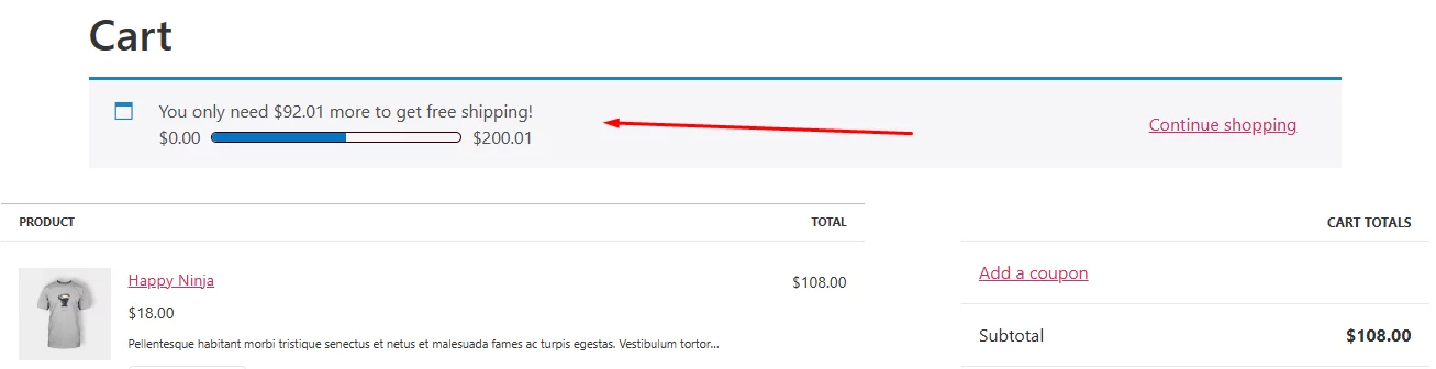 WooCommerce shipping discount progress bar