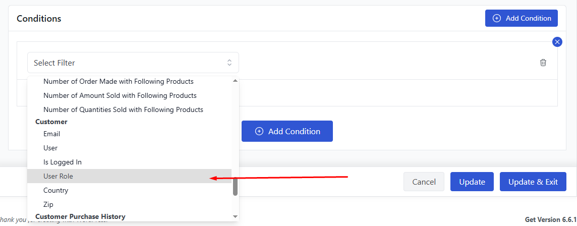 select user role for WooCommerce user role discount