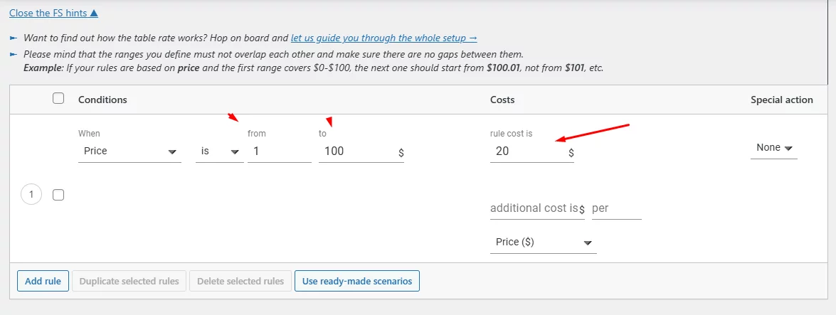 set WooCommerce shipping cost based on cart total condition