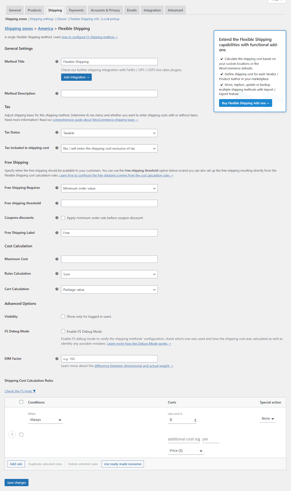 flexible shipping settings