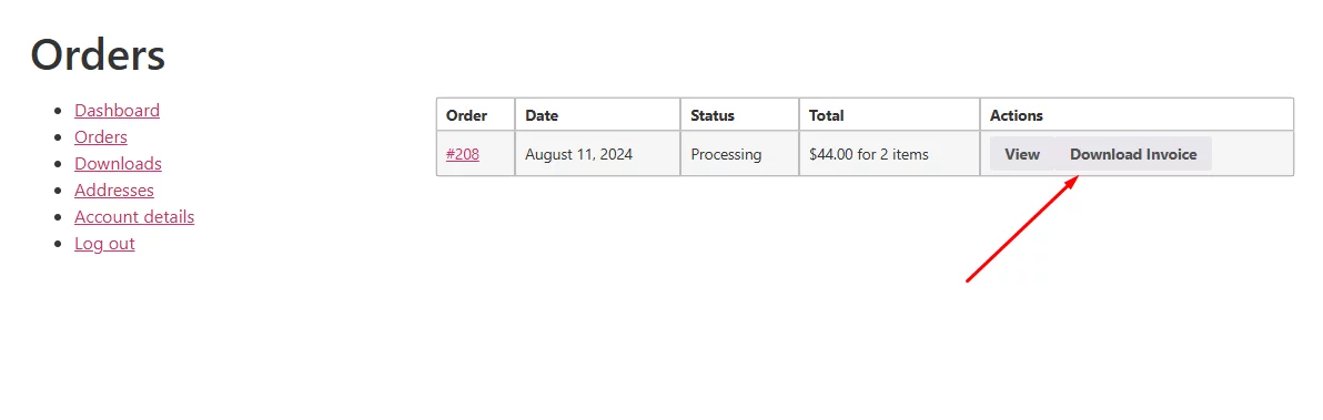 woocommerce invoice download