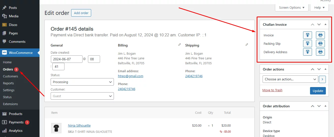 woocommerce invoice download buttons