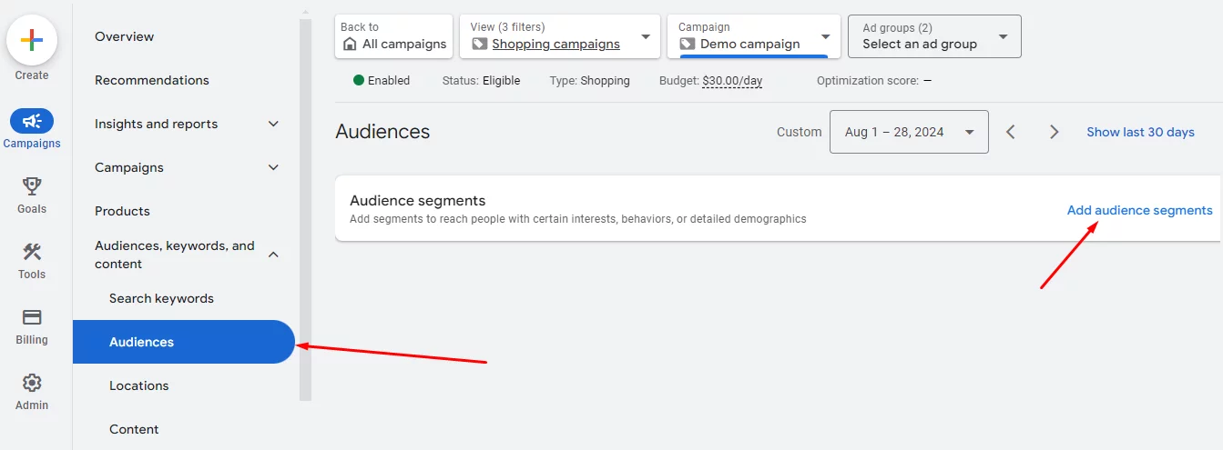 audience Google Shopping ads targeting