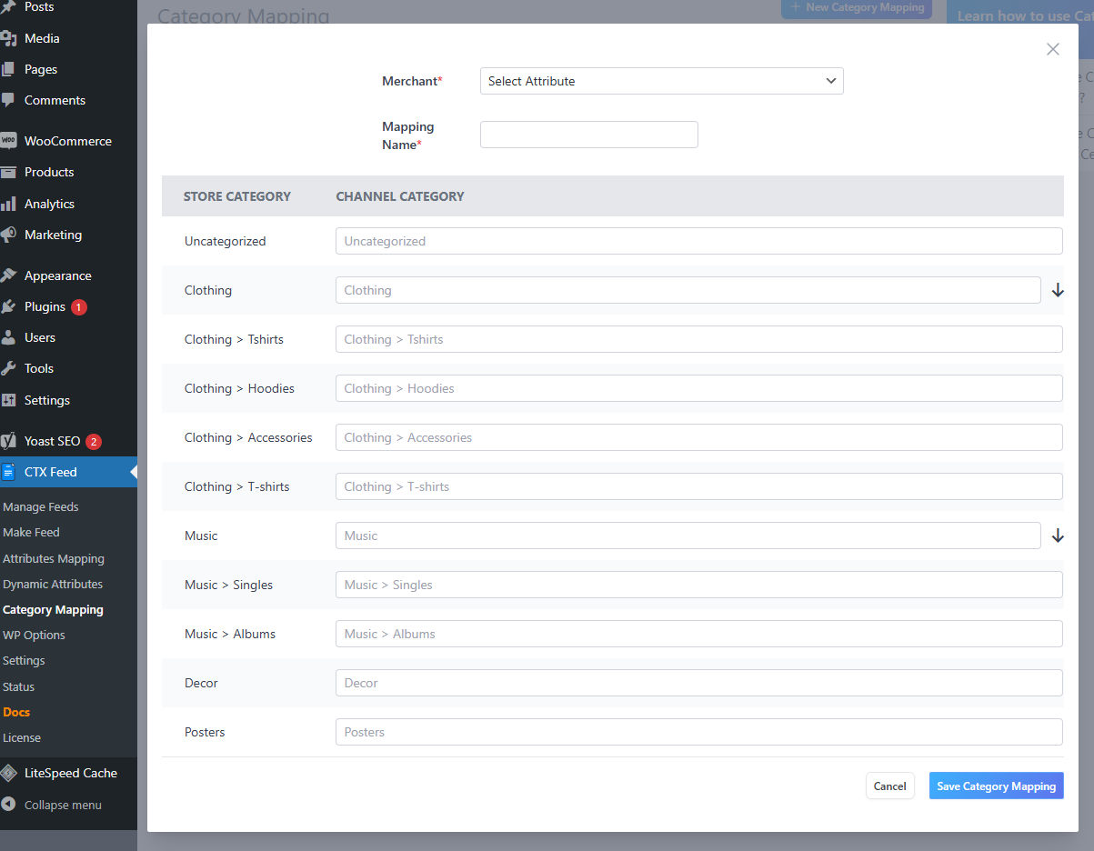 category mapping