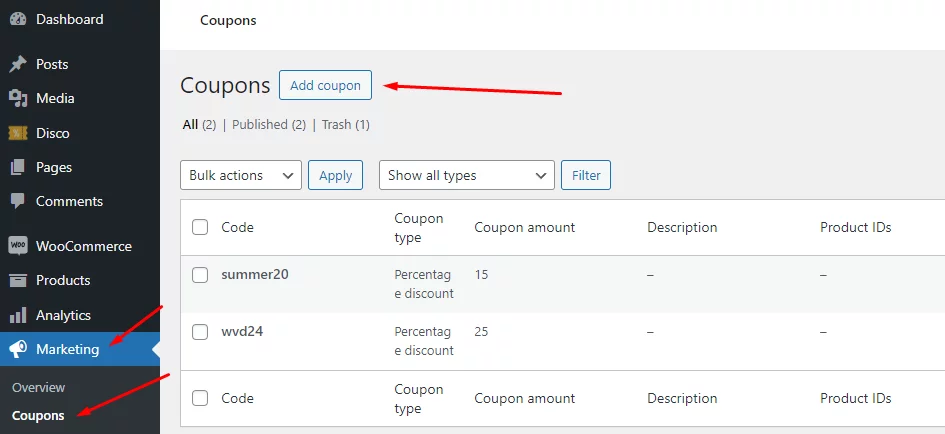 add WooCommerce fixed cart discount coupon