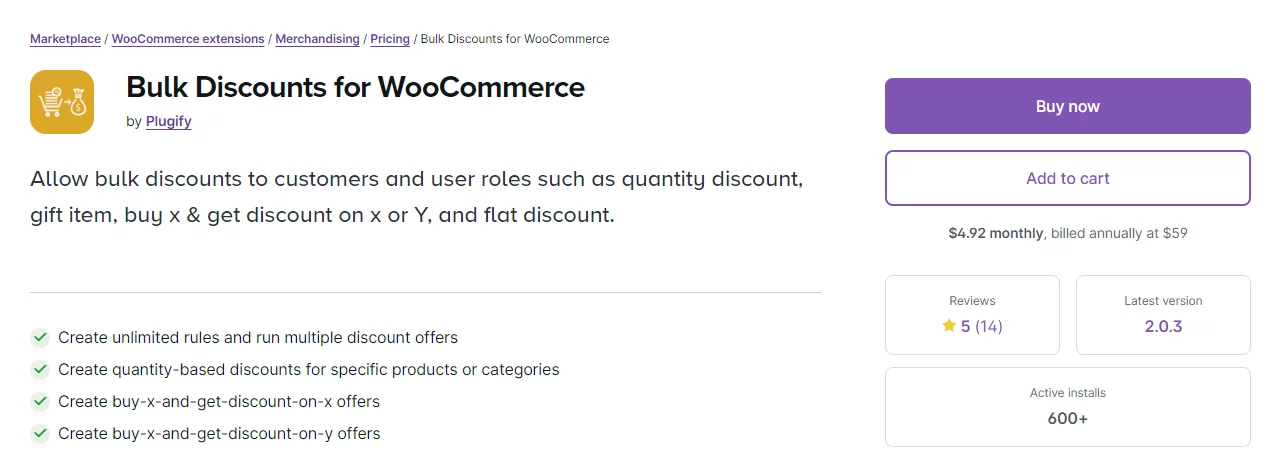 WooCommerce bulk discount plugin from Plugify