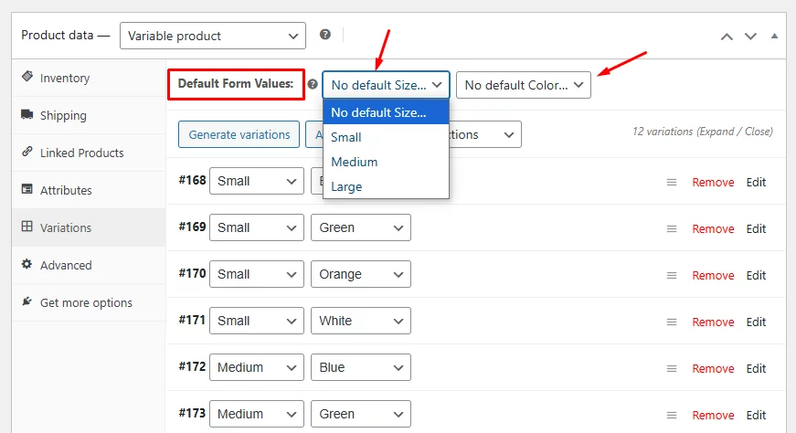 default form value