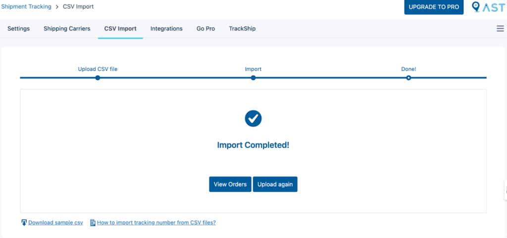 import csv file for bulk tracking