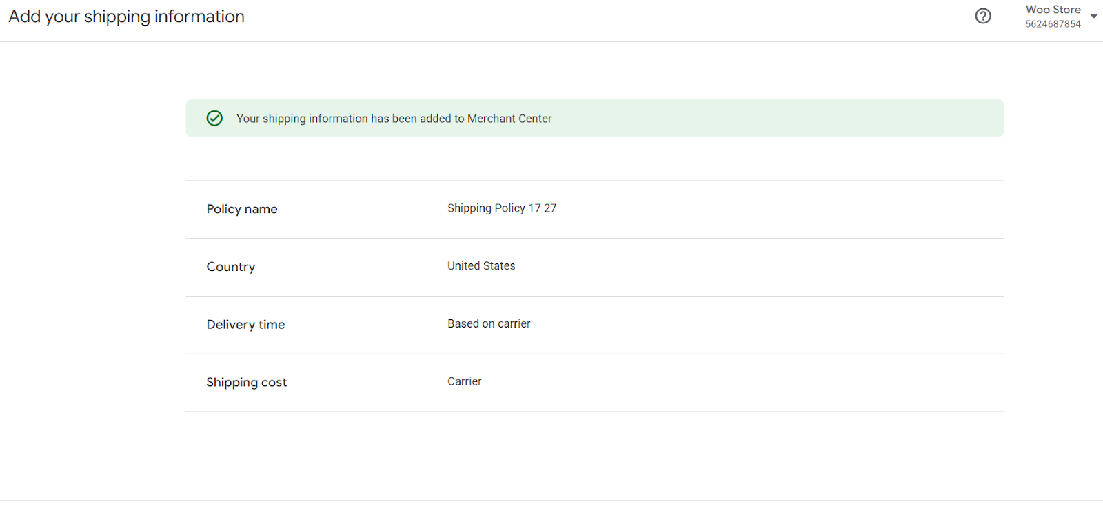 shipping info