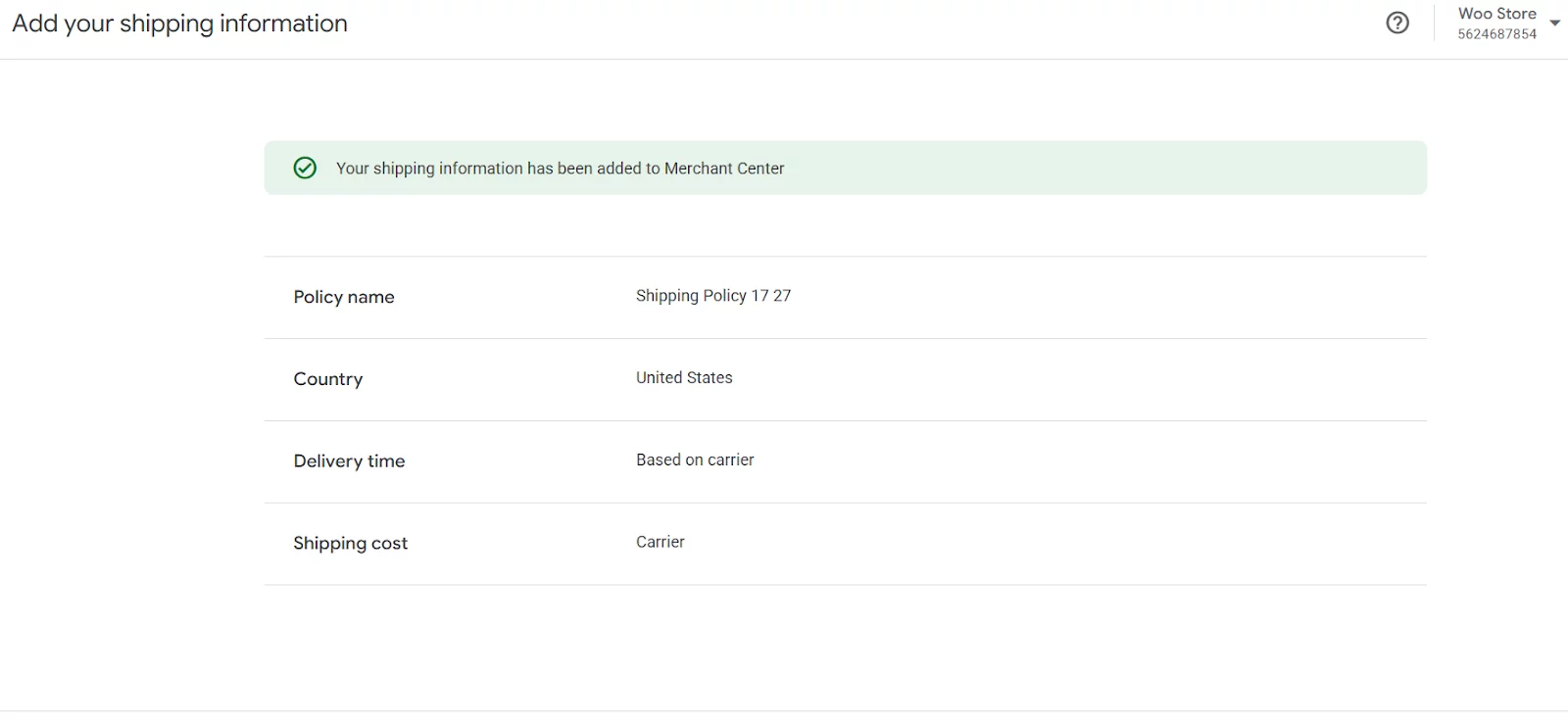 Shipping settings
