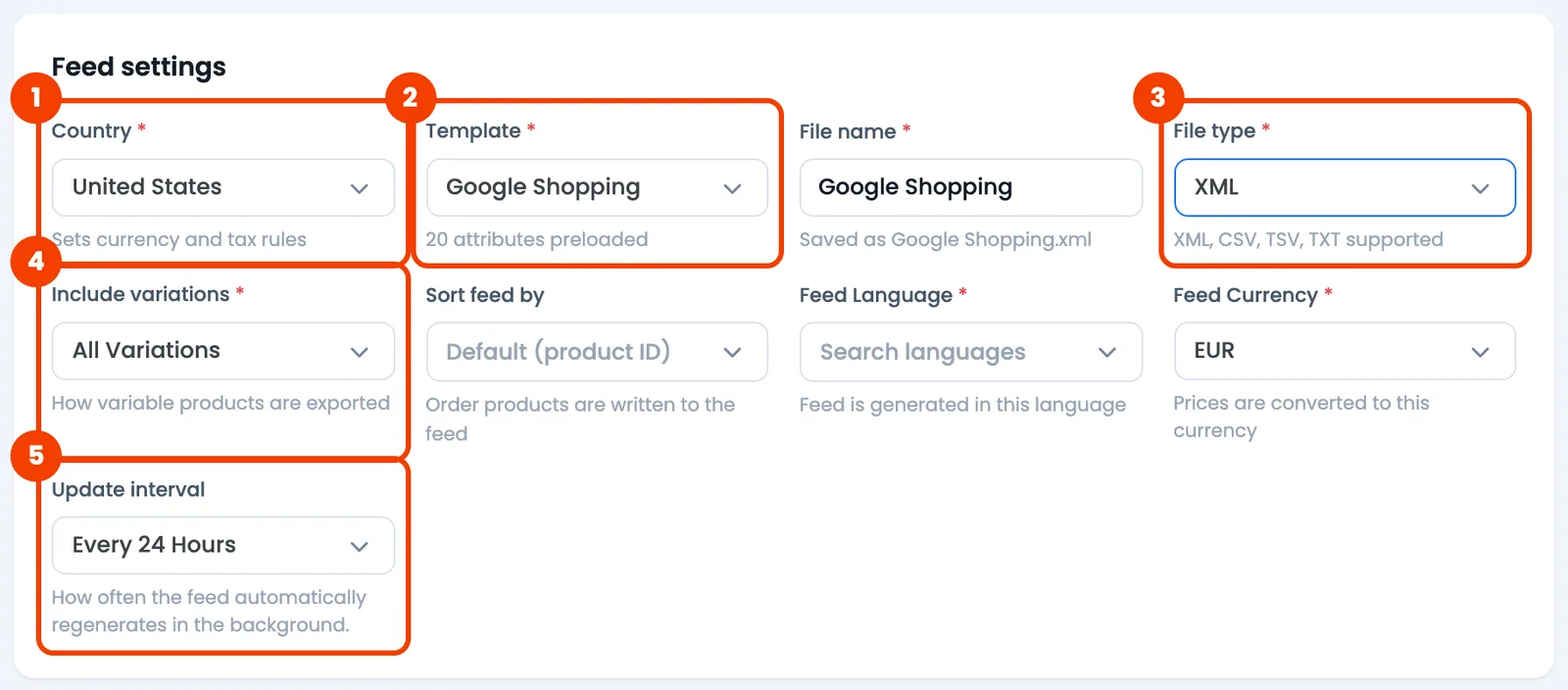 Why Is Google Shopping Not Showing My Products? How to Fix It CTX Feed feed settings with the Include variations and Update interval fields