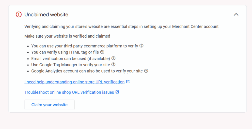 Website Not Verified or Claimed