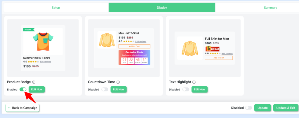 Enable the product badge