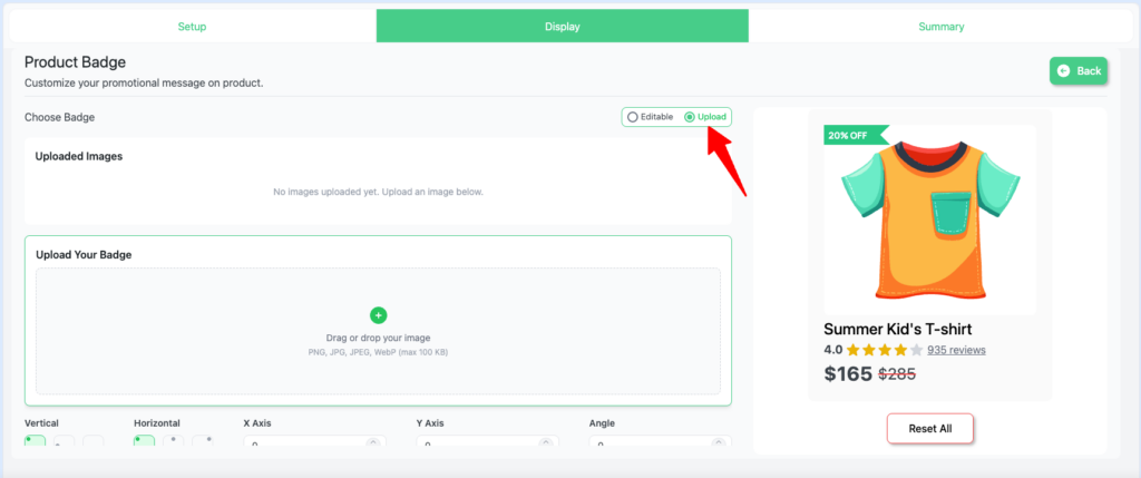 upload product badge option