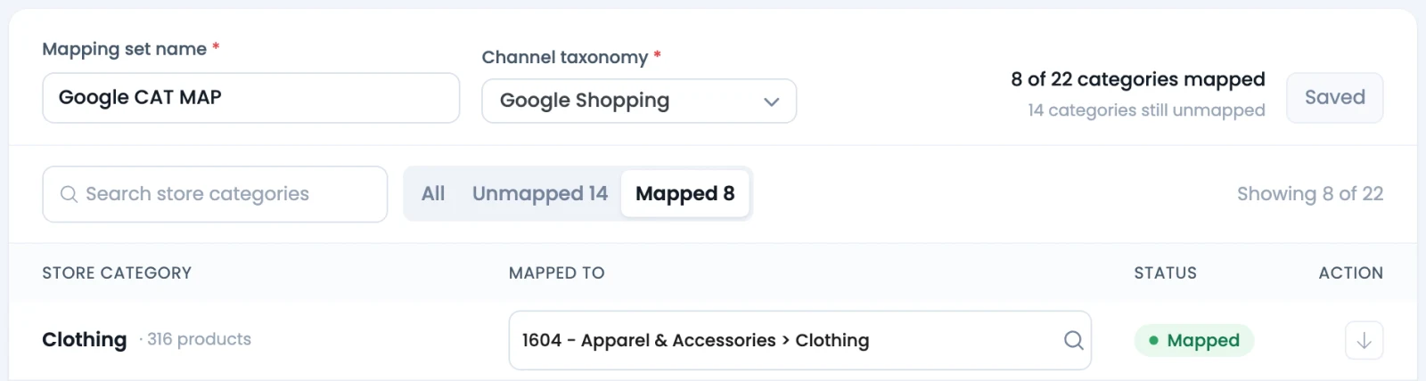 Google Product Taxonomy: Structure, Depth Levels & Complete Category List (All Countries) CTX Feed category mapping editor matching WooCommerce categories to Google product categories
