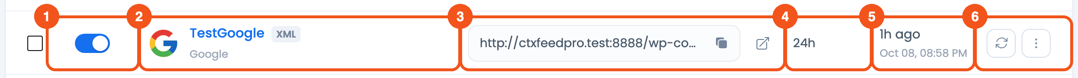 How to Manage Feeds? A single feed row with each column labeled
