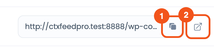 How to Manage Feeds? The Feed URL column's copy button and open-in-new-tab button