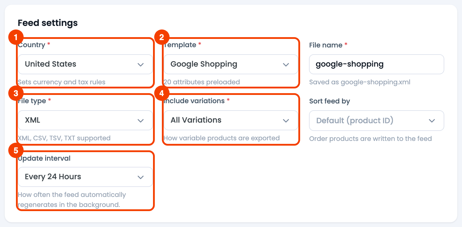 How To Upload WooCommerce Product Feed to Google Merchant Center? CTX Feed Make Feed Feed settings card configured for a Google Shopping feed