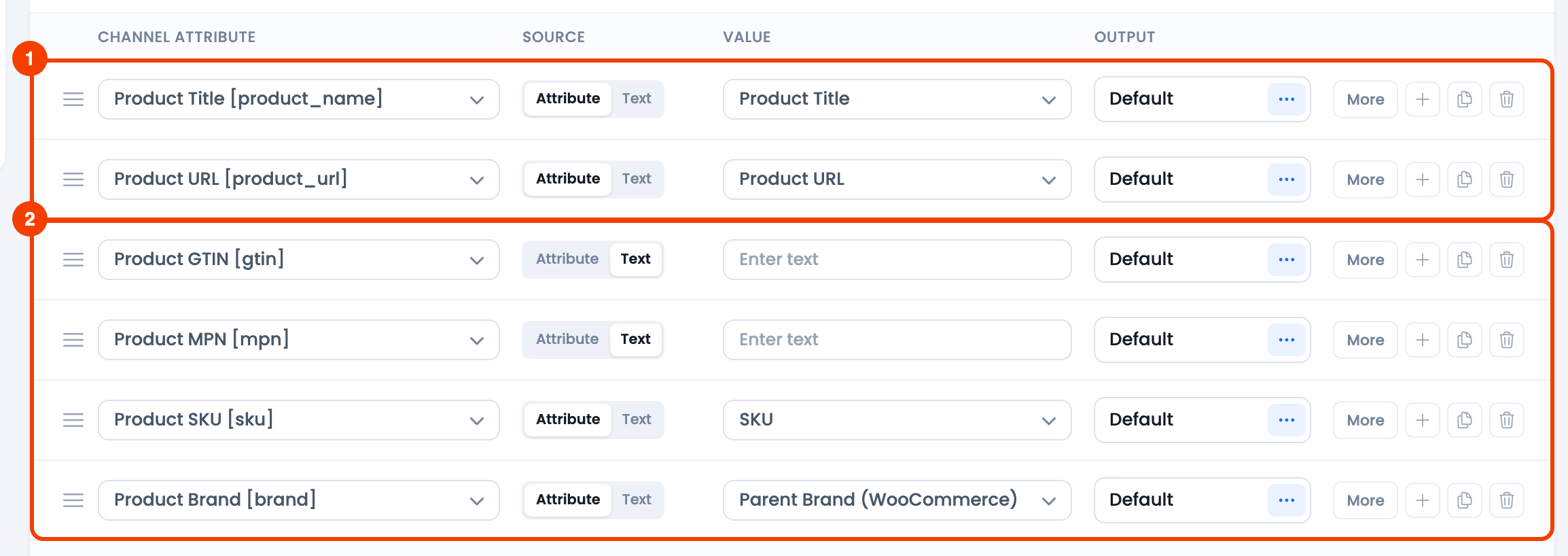 How to Make a Google Product Review Feed CTX Feed Config tab for a Google Product Review feed with the Product GTIN, MPN, SKU and Brand rows