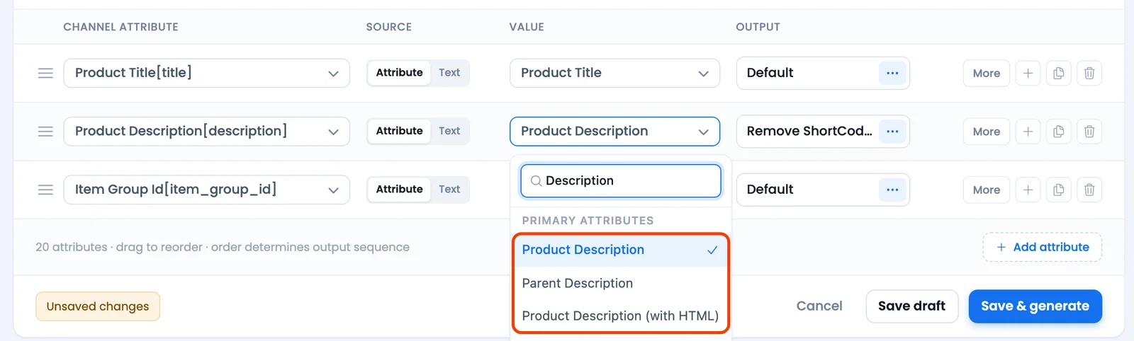 How to Fix Google Merchant Center Suspension? Step-by-Step Appeal & Fix Guide CTX Feed description row with the Value dropdown set to Product Description