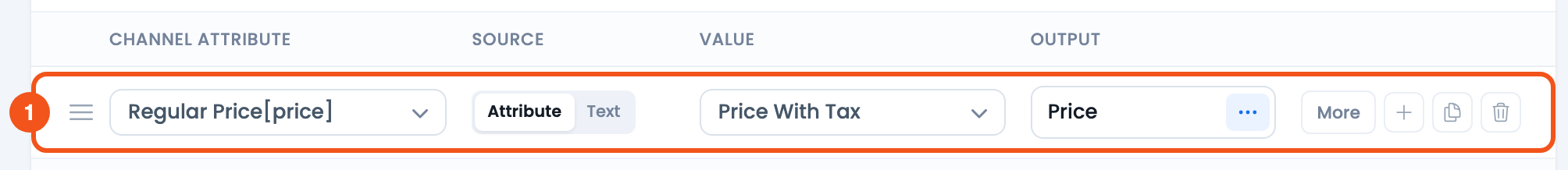 Include Value Added Tax (VAT) in Product Prices CTX Feed Config tab row mapping the price channel attribute to Price With Tax with Output set to Price