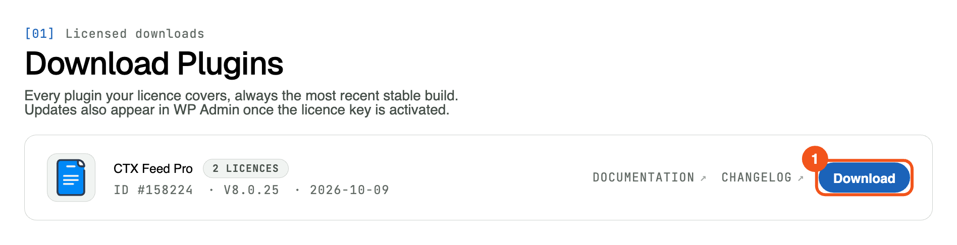 How to Install CTX Feed Pro? WebAppick account Downloads page with the Download button for CTX Feed Pro