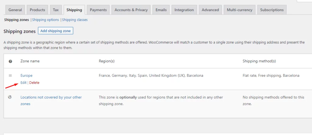 How to Set WooCommerce Multiple Shipping Options in 2026 How to Set WooCommerce Multiple Shipping Options in 2026 - edit zone